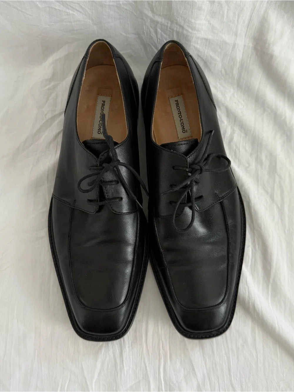 Pronto Uomo Black Leather Lace-Up Derby Shoes‎